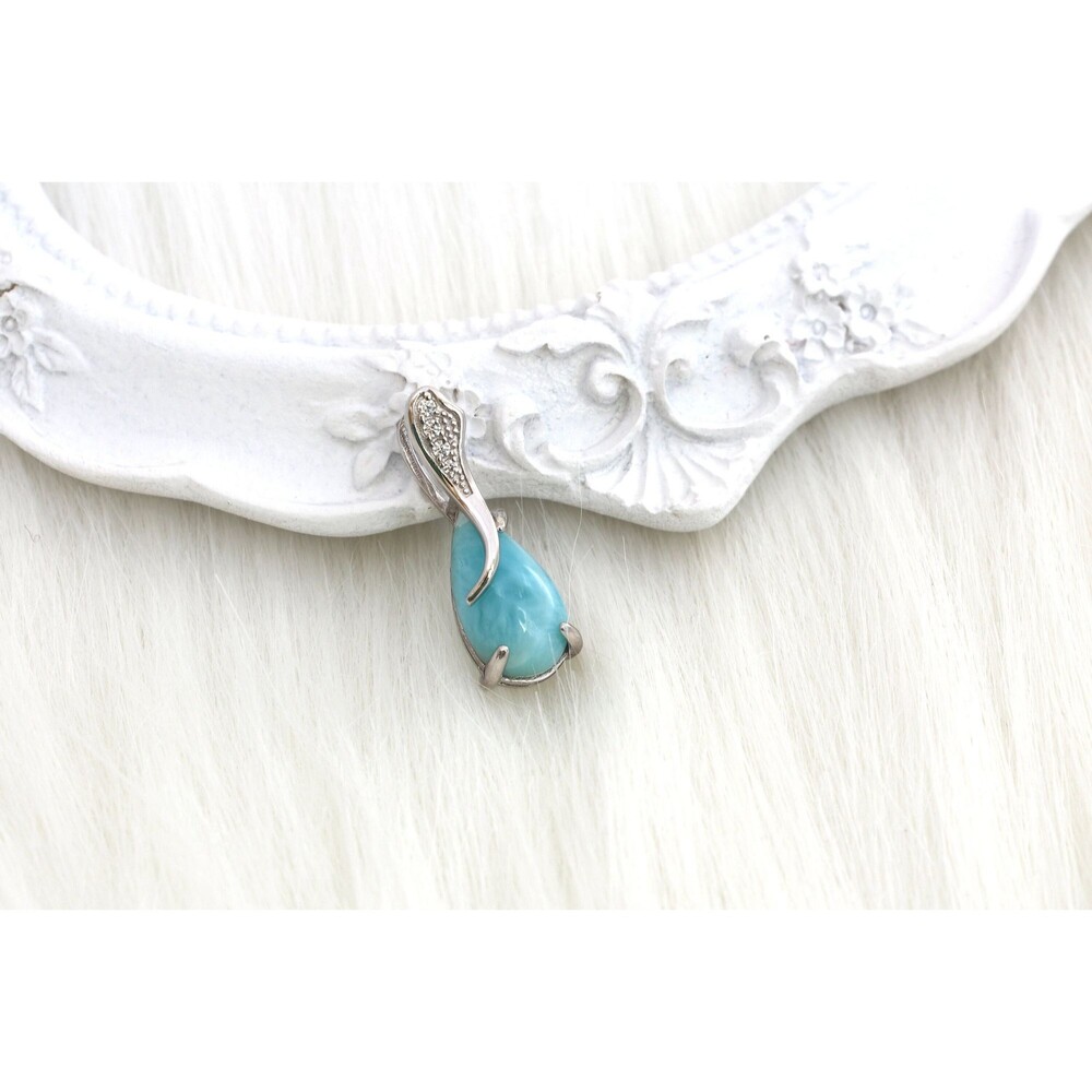 Larimar Gemstone Necklace Jewelry Sterling Silver Blue Larimar Stones Bead